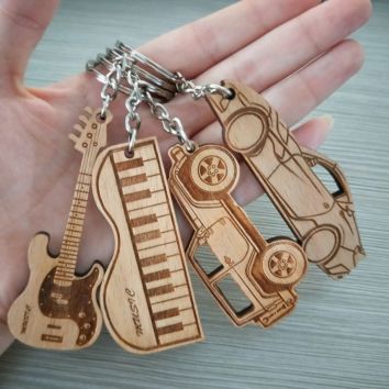 Violin Piano Guitar Harp Guzheng Keychain Keyring Wood Miniature Musical Instrument Key Chain Key Ring Keyholder Pendant Gift