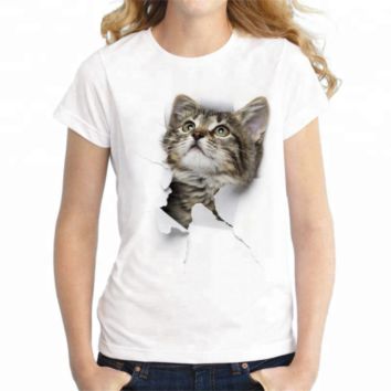 Vivid 3D Printing Cat Image T Shirt Short Sleeve round Neck Lady Women T Shirt for Girls