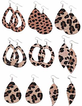 V&R 8 a Set Jewelry Teardrop for Women Girls Leaf- Handmade Lightweight Drop Dangle Leather Earrings