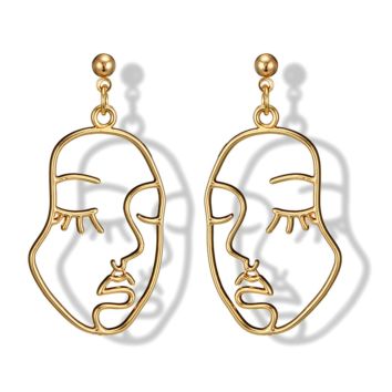 Vriua Abstract Hollow Out Face Dangle Earrings for Women Statement Long Drop Earrings Jewelry Earrings Boucles D'oreille
