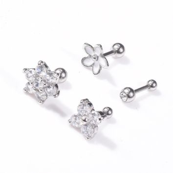 Vriua Titanium Steel Silver Floral Crystal Daisy Cartilage Piercing Ear Lobe Daith Lip Piercing Rings Facial Piercings