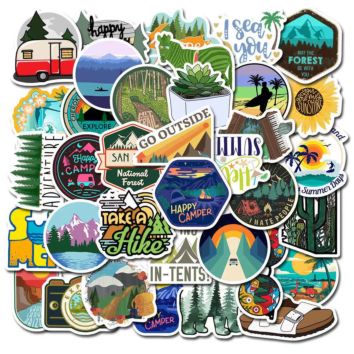 Water Bottles Outdoor Fishing Nature Stickers Camping Adventure Stickers for Yeti Cooler Stickers and Decals 50Pcs