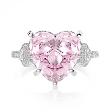 Wedding Ring Heart Shape Zircon Pink Color Gemstone 925 Sterling Silver Ring Women Engagement Jewelry