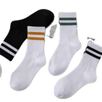 White Black Color Personality Stripe Crew Socks for Men