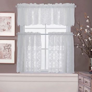 White Lace Sheer Kitchen Curtains Set Modern Kitchen Curtains