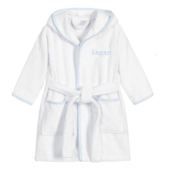 White Personalised Blue Trim Gingham Robe Robe Kids Terry Towelling Robes
