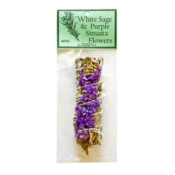 White Sage Smudge Sticks with Purple Sinuata Flowers for Cleansing, Meditation, Yoga, and Smudging