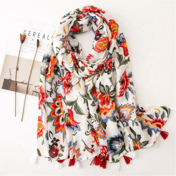 Wild Color Flower Printing Ethnic Style 180X90Cm Cotton Scarf Scarves
