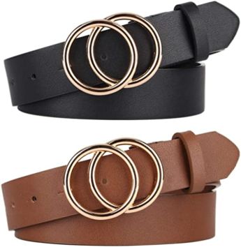 Women Belts for Jeans with Double O-Ring Buckle and Faux Leather for Woman