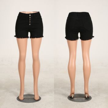 Women Casual High Waisted Short Mini Button Black White Shorts