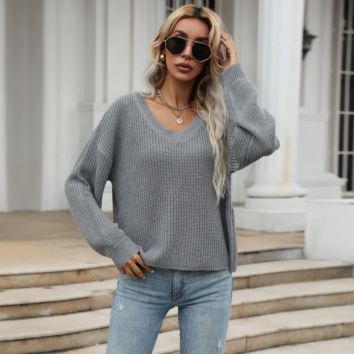 Women Casual Knitted Cardigan Sweater Solid Basic Fall Pullovers Long Sleeve V Neck Sweater