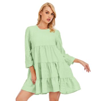 Women Casual Texture Fully Lined Bell Sleeves Ruffle Hem Dress