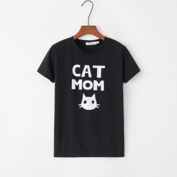 Women Cat Mom Print T Shirt T Shirt Soft and Comfort Plain T Shirts