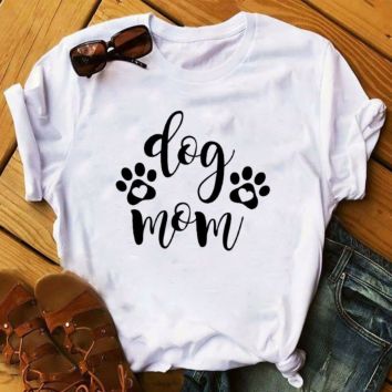 Women Fur Dog Paw Mom Print T Shirt Funny Animal Pet Lady Clothing Graphic Womens O-Neck Tops