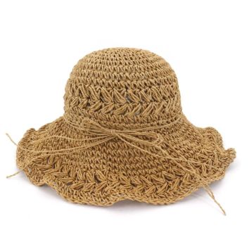Women Hand-Crocheted Ladies Sun Visor Hat Girls Beach Straw Bucket Hats with Bowknot