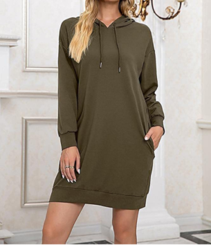 Women Kangaroo Pocket Hoodie Dress Long Sleeved Women Plain Hoodie Dress Women