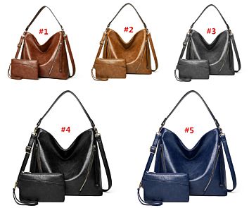 Women Large Capacity Functional Soft Leather Tote Set 2 Pcs Designer Luxury Oversized Tote Retro Vintage Shoulder Bag
