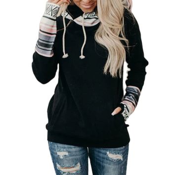 Women Long Sleeve Zip Pullover Color Block Plaid Hoodies Casual Sweatshirts Tops with Pockets