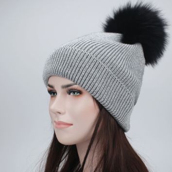 Fashion women knit hats with poms