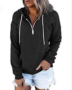 Womens Casual Zipper Hooded Sweatshirts Long Sleeve Fall Tops Cozy Hoodies for Women Pullover