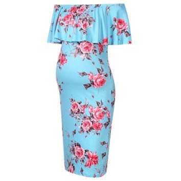 Women's Floral Ruffle off Shoulder Maternity Dress