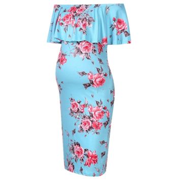 Women's Floral Ruffle off Shoulder Maternity Dress