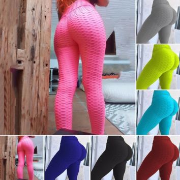 Womens High Waist Bubble Yoga Pants Running Butt Lift Tights Tummy Control Slimming Booty Workout Leggings