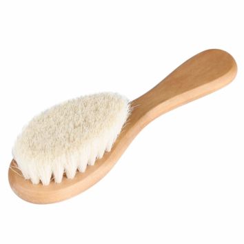 Wooden Baby Hair Brush and Comb Set with Natural Goat Bristles Infant Hair Helps Prevent Cradle