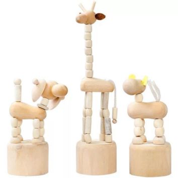 Wooden Desktop Decoration Toy Wooden Animal Finger Push Puppet for Kids Gifts