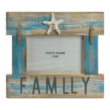 Wooden Photo Frame 4"X 6" Family Antique Finish with Resin Starfish