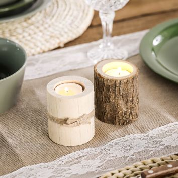 Wooden Stump Candle Holder Set Home Party Decor