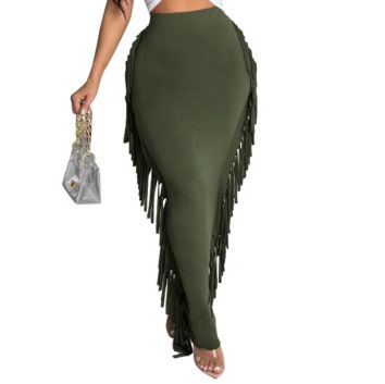 Xiuyu Womens Skirt Faldas Jupes Fringe Saias Long Skirt plus Size Maxi Pencil Rok Elastic Waist Bodycon Mermaid Lady Wrap Skirts
