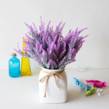 Z337Artificial Flowers Romantic Provence Lavender Plastic Wedding Decorative Vase for Home Decor Grain Christmas Simulationplant
