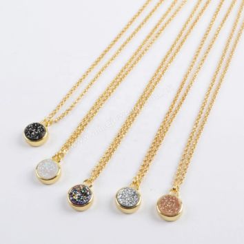 Zg0369 Necklace Agate Stone Druzy Agate Pendant Gold Plated Necklace