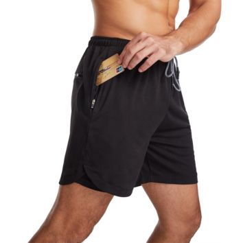 Zipper Pocket Quick-Drying Jogging Sports Men Gym Shorts