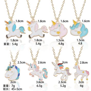 18 Models Cartoon Cute Unicorn Horse Pendant Necklace