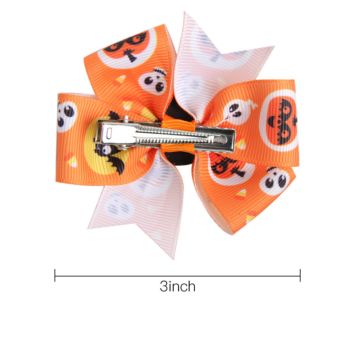 3 Inch Mini Halloween Hair Bows with Clips for Girls Handmade Ghost Pumpkin Pinwheel Hair Clips Hair Pin Accessories