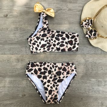 3Pcs Leopard Bow Baby Clothes Set Kids Baby Girl Bikini Set Swimwear Swimsuit Bathing Suit