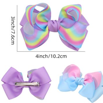 4 Inch Ribbon Hair Bows for Kids Rainbow Gradient Colorful Bows Hairgrips Tie Dye Hair Accessories Hair Clips for Girls