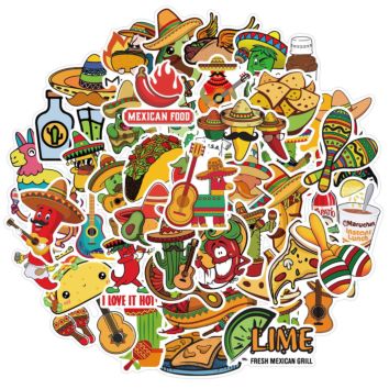 50Pcs Cute Cartoon Mexican Food Taco Decorative Stickers for Car Wall Bottle Laptop Cactus Mexican Culture Sticker