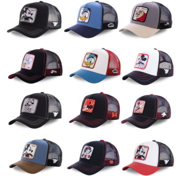 Anime Cartoon Mickey Donald Duck Embroidery Patch Snapback Men Women Hip Hop Cotton Baseball Cap Mesh Hat Trucker Hat