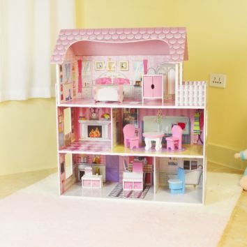 Astm En71 Diy Dollhouse Wooden Doll House for Kids Children's Day Christmas Gifts