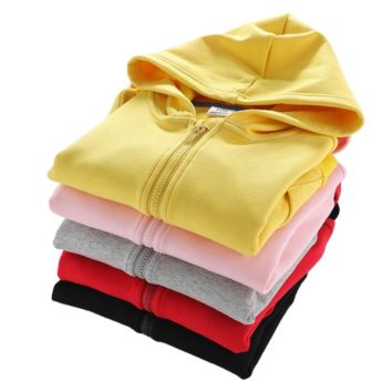 Autumn and Zipper Hooded Boy's and Girl's Children's Sweater with Fleece Pure Color Zipper Hoodies for Kids Children