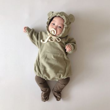 Baby Cute Bear Climbing Suit for Boys and Girls Long-Sleeved Hoodie Hoodie Fart Jumpsuit
