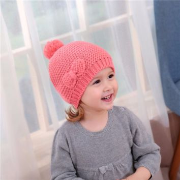 Baby Girls Solid Color Knitted Hats Kids Winter Warm Soft Casual Indian Caps 