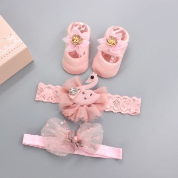 Baby Headband Socks Suit Lace Floral Bow Baby Girls Headbands Elastic Bowknot Newborn Hair Band Turban Socks Set