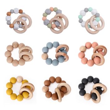 Baby Nursing Bracelets Food Grade Silicone Teether Teething Wood Rattles Toys Baby Teether Bracelets Nursing Toys Gift