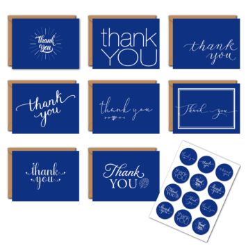 Blue Theme Thank You Cards with Envelope and Stickers, Variety of Styles Greeting Cards