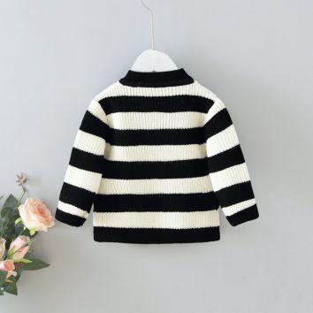 Boys and Girls Coarse Knit Striped Turtleneck Sweater Pure Cotton