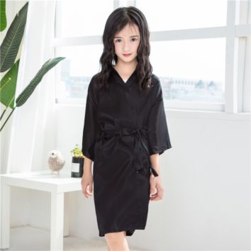 Casual Children Girls Autumn Robes Toddler Kids Girls Solid Silk Satin Kimono Robes Bathrobe Sleepwear Clothes Pajamas for Girls